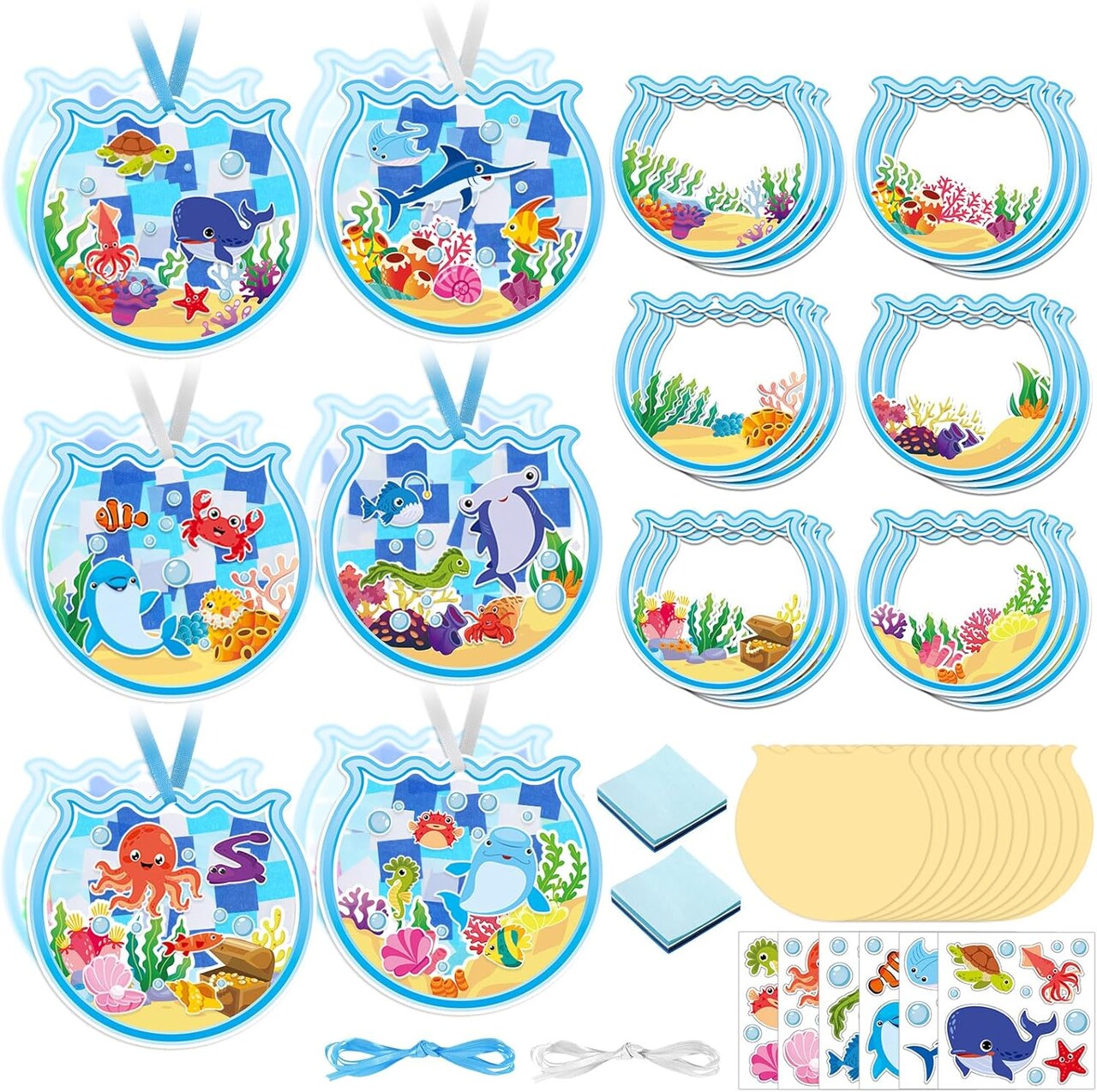 24 Pcs Summer Craft Kits Under The Sea Scene Suncatcher Kit Make a Ocean Animal Suncatcher Craft Ornament Under The Sea Scene